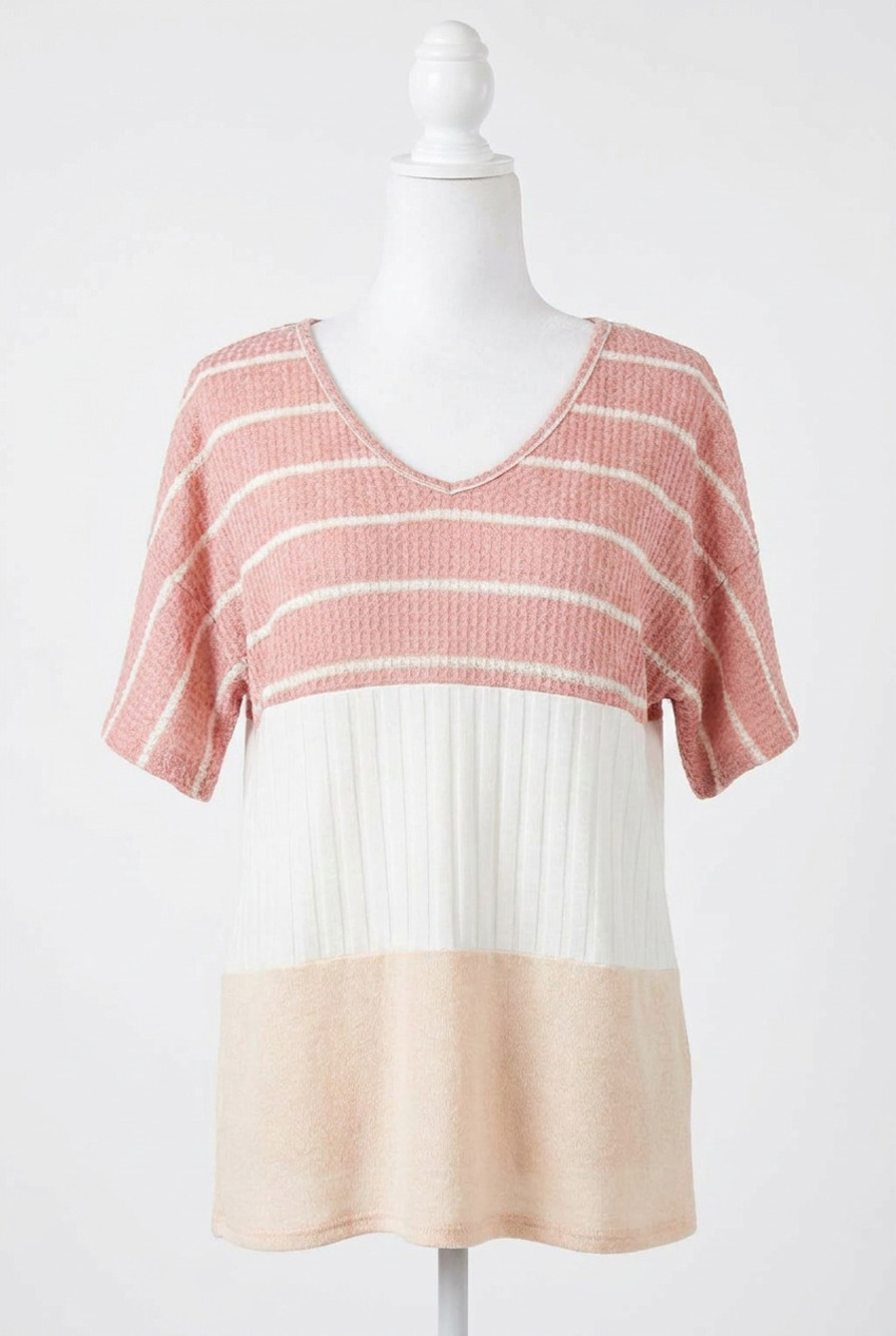 NEW HAPTICS v-neck short sleeve top in multi